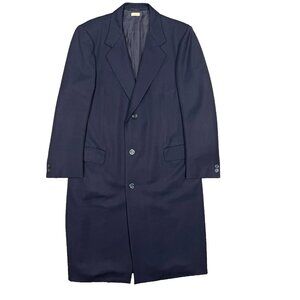 Brioni Coat Wool Long Overcoat Chesterfield Twill Made in Italy Blue Large 42 R
